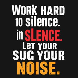 A motivational typographic design featuring the quote 'Work hard in silence