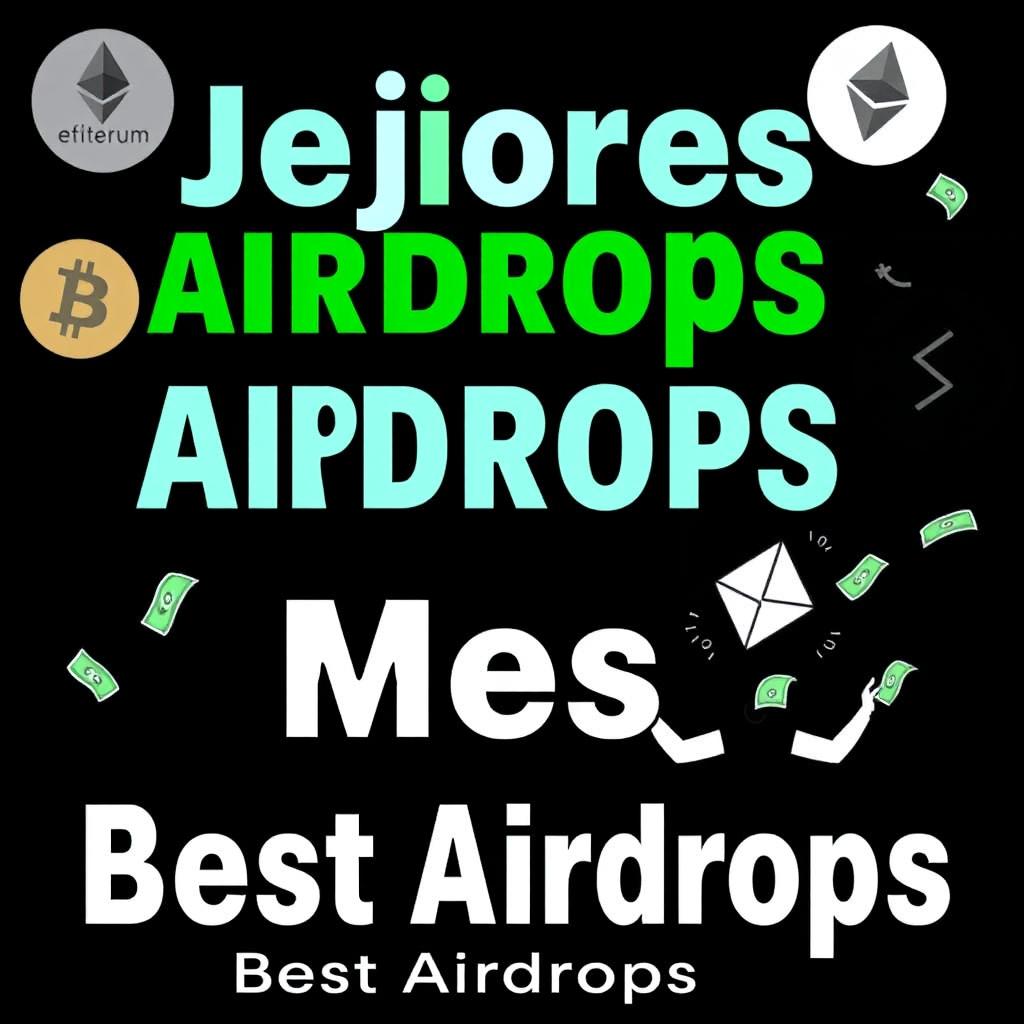 A YouTube thumbnail with a black background featuring the text 'Mejores Airdrops Mes Agosto' in Comic Sans font, with bold white and green letters