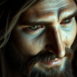 Create a brutalist style photo of Jesus Christ in a close-up shot