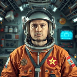 Generate an image of a man based in the Soviet cosmonaut program