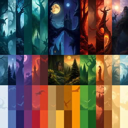 A collection of 256 color palettes in a fantasy theme