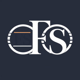 Create a logo featuring the letters 'FS' with stylized text and decorative stripes or bands incorporated into the design