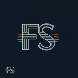 Create a logo featuring the letters 'FS' with stylized text and decorative stripes or bands incorporated into the design