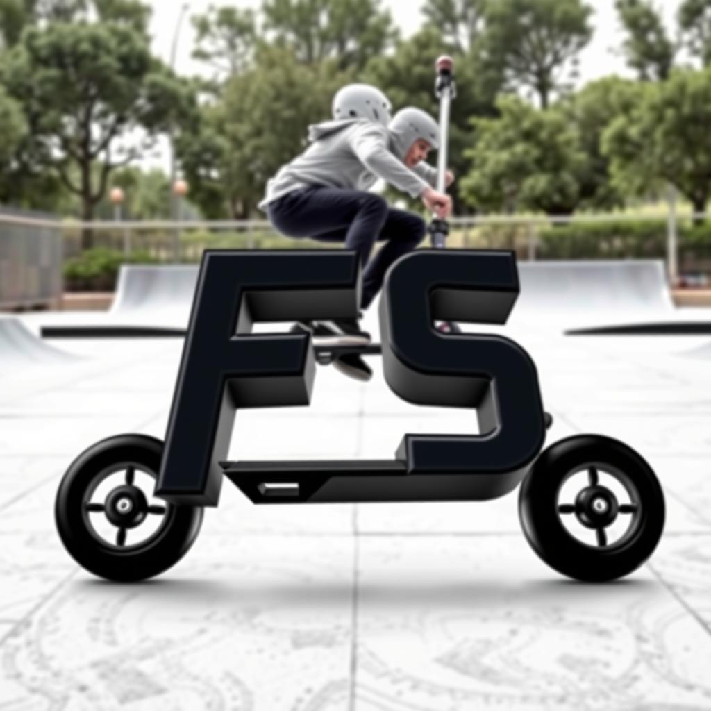 Create a 3D logo featuring the letters 'FS' with stylized text and a black background