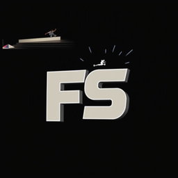 Create a 3D logo featuring the letters 'FS' with stylized text and a black background