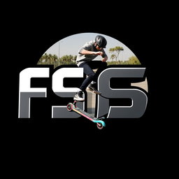 Create a 3D logo featuring the letters 'FS' with stylized text and a black background