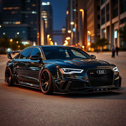 A highly modified Audi RS6 with sleek aerodynamic body kit, custom wheels, and a lowered suspension