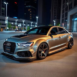 A highly modified Audi RS6 with sleek aerodynamic body kit, custom wheels, and a lowered suspension