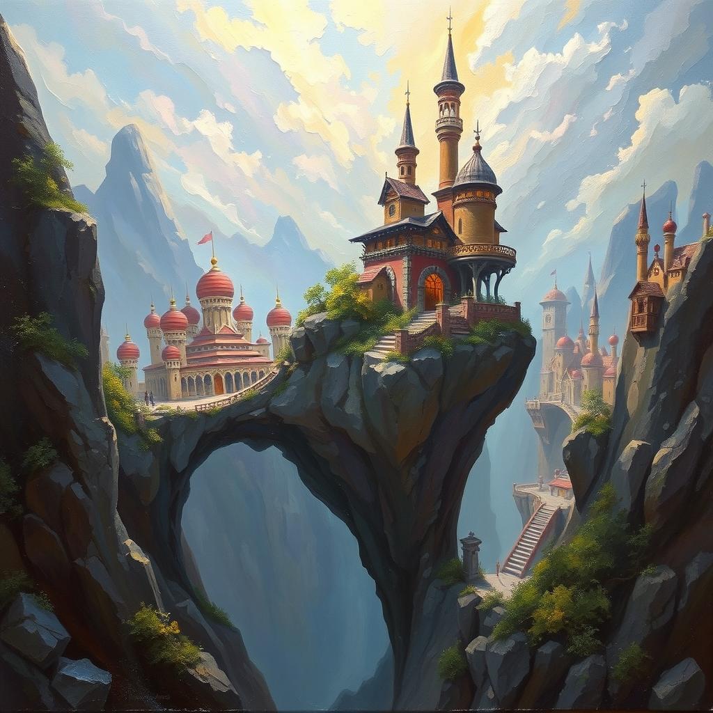 An oil painting of a fantasy city