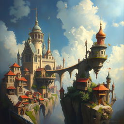 An oil painting of a fantasy city