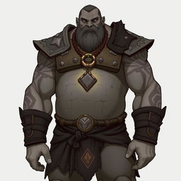 A full-body illustration of a Goliath Warlock with the Dao Genie patron