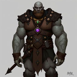 A full-body illustration of a Goliath Warlock with the Dao Genie patron