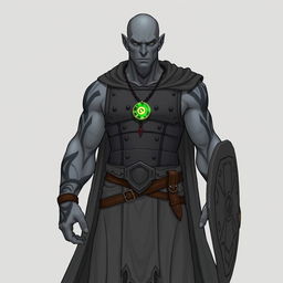 A full-body illustration of a tall and lean Goliath Warlock with the Dao Genie patron, appearing more like a wizard than a traditional warlock
