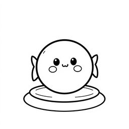 Create a kawaii-style illustration of a single sweet candy, centered on a page with bold black outlines, ready for coloring