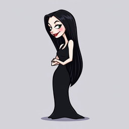 A quirky and fun profile image of Morticia Addams from The Addams Family, drawn in a cartoonish and playful style