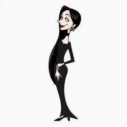A quirky and fun profile image of Morticia Addams from The Addams Family, drawn in a cartoonish and playful style