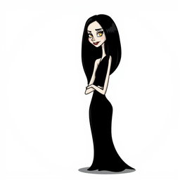 A quirky and fun profile image of Morticia Addams from The Addams Family, drawn in a cartoonish and playful style