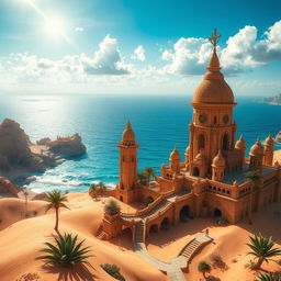 A mesmerizing fantasy desert city overlooking the ocean