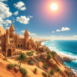 A mesmerizing fantasy desert city overlooking the ocean