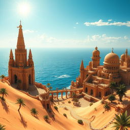 A mesmerizing fantasy desert city overlooking the ocean