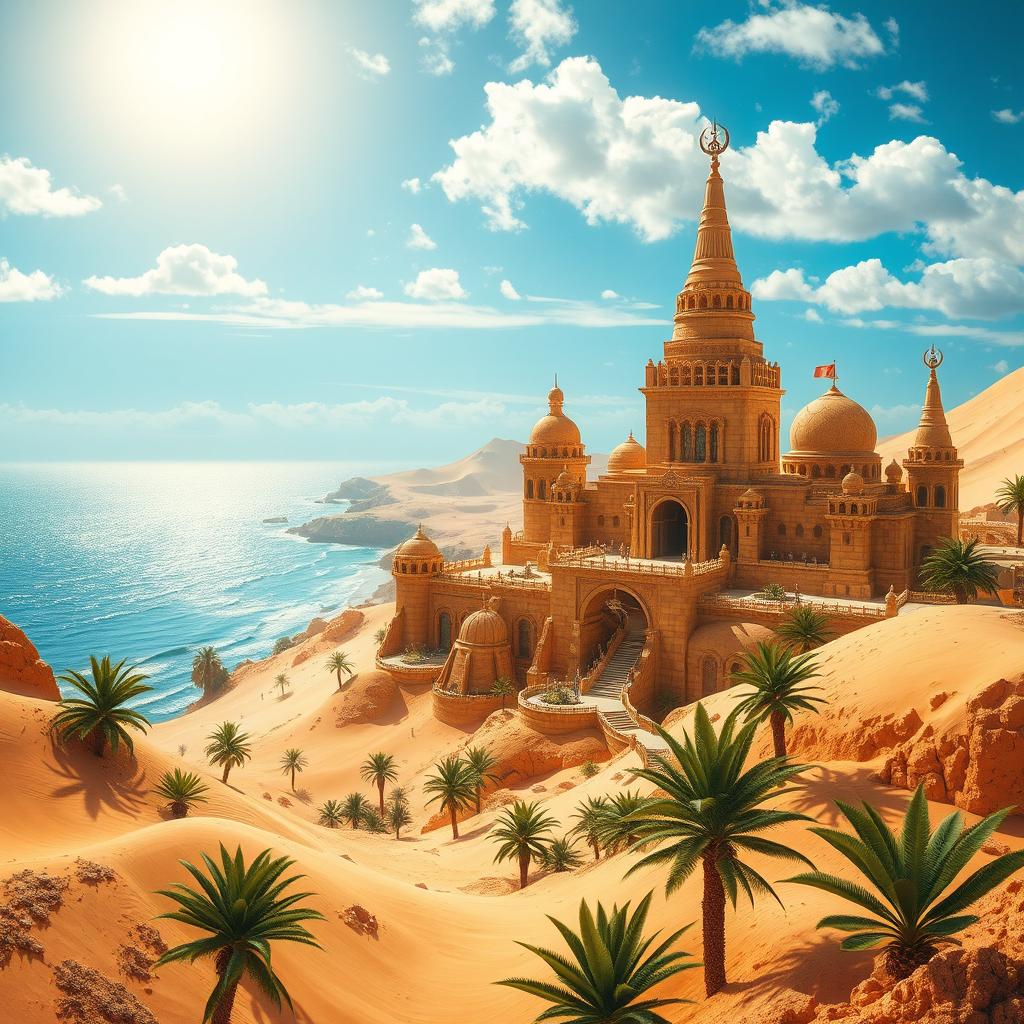 A mesmerizing fantasy desert city overlooking the ocean