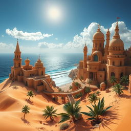 A mesmerizing fantasy desert city overlooking the ocean