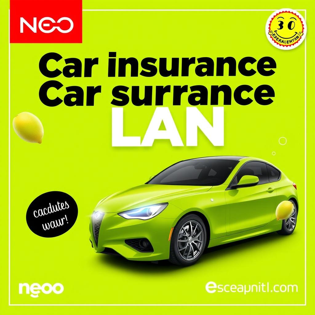 Create an eye-catching promotional image for a car insurance plan by Neo, under Escapaybank