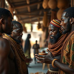 Um grupo de africanos fofocando em um ambiente hiper-realista