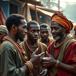 Um grupo de africanos fofocando em um ambiente hiper-realista