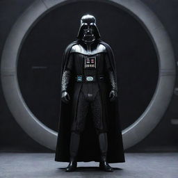 Darth Vader, full body shot, standing powerfully against a backdrop of the Death Star.