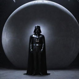 Darth Vader, full body shot, standing powerfully against a backdrop of the Death Star.