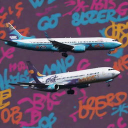 Create a phone background with artistic aesthetic which incorporates lyrics 'Got this 737 rocking like a G6', possibly in a graffiti style or modern graphic design.