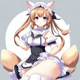 A sexy, flustered, and seductive cute cat waifu maid with feline features such as cat ears and a tail