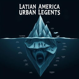 A detailed and eerie iceberg chart illustrating various Latin American urban legends
