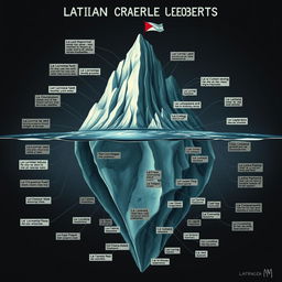 A detailed and eerie iceberg chart illustrating various Latin American urban legends