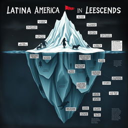 A detailed and eerie iceberg chart illustrating various Latin American urban legends