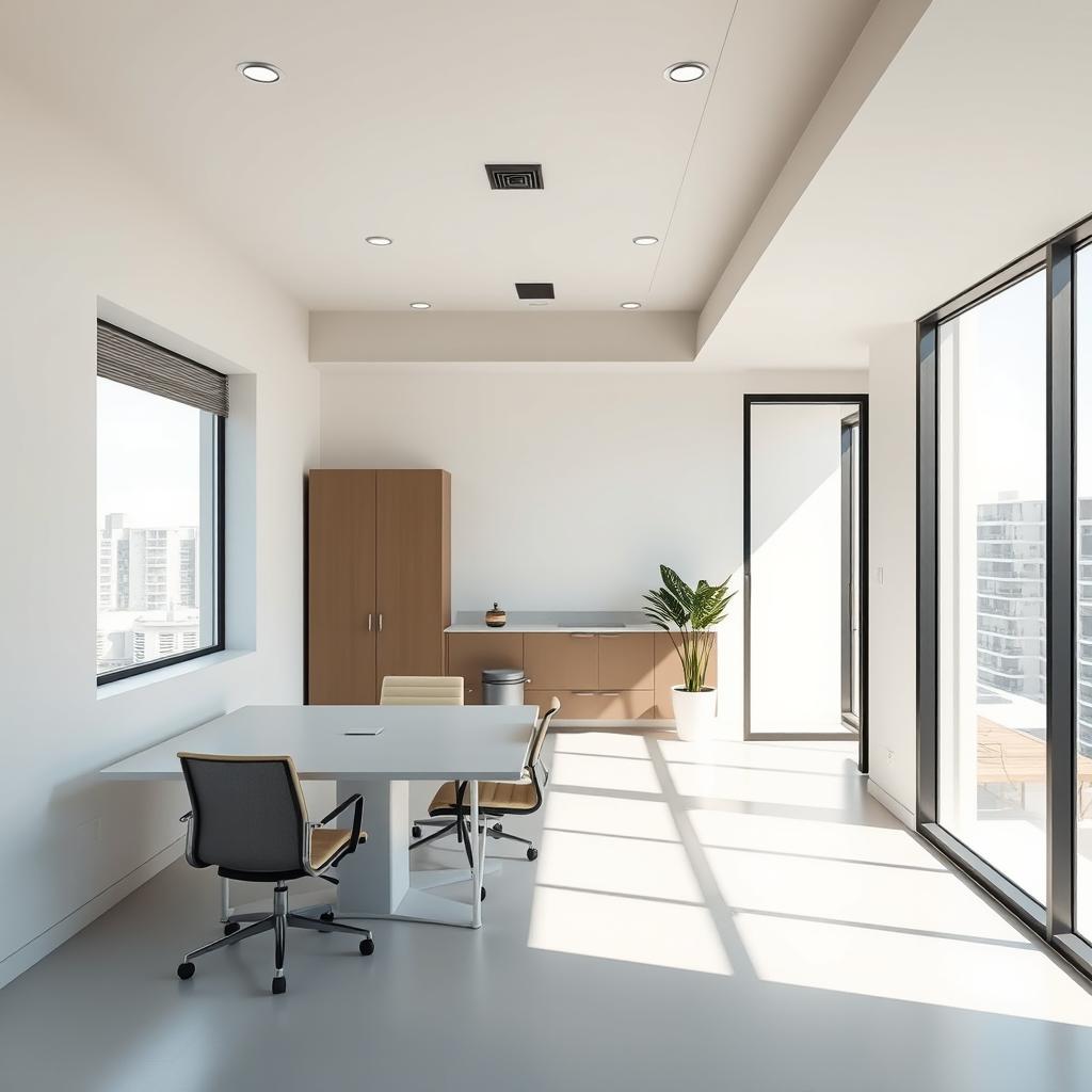 Design a modern office space with an area of 30 square meters