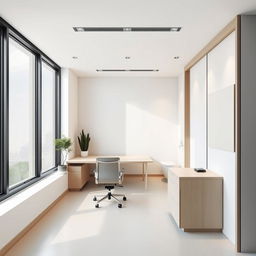 Design a modern office space with an area of 30 square meters