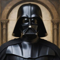 Darth Vader showcased in the style of Leonardo da Vinci, featuring exceptional detail and Renaissance period aesthetics.