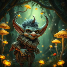A whimsical and magical scene featuring 'el duende,' a mythical goblin-like creature from folklore