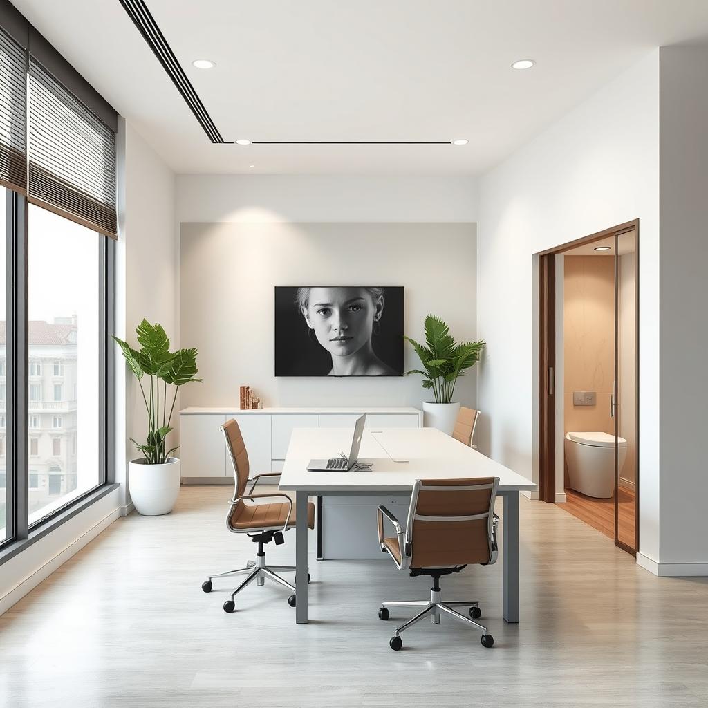 Design a modern office space with an area of 30 square meters