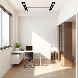 Design a modern office space with an area of 30 square meters based on the provided floor plan