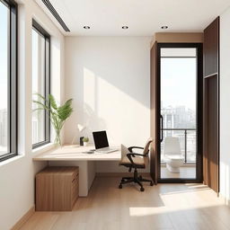 Design a modern office space with an area of 30 square meters based on the provided floor plan