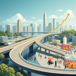 Create an image that illustrates the relationship between infrastructure and economic growth