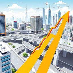 A detailed illustration showcasing infrastructure development and economic growth