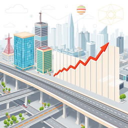 A detailed illustration showcasing infrastructure development and economic growth