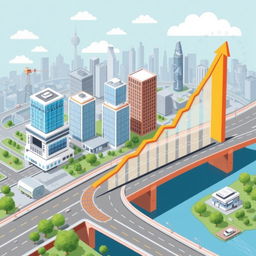 A detailed illustration showcasing infrastructure development and economic growth