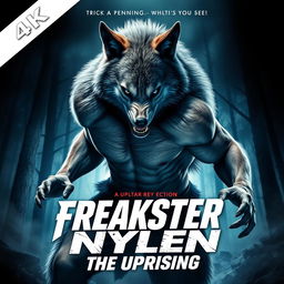 An action movie poster titled 'Freakster Nylen, The Uprising' with a dynamic and dramatic composition