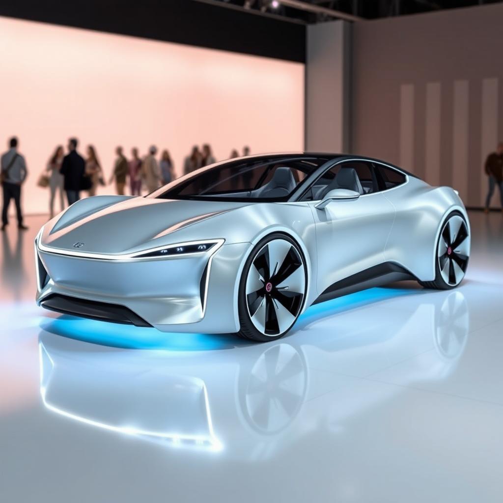 Create a unique and futuristic electric car that immediately captures people's attention and makes them want to buy it just by looking at it