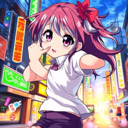 A vibrant and detailed anime-style illustration of a young character in a dynamic pose